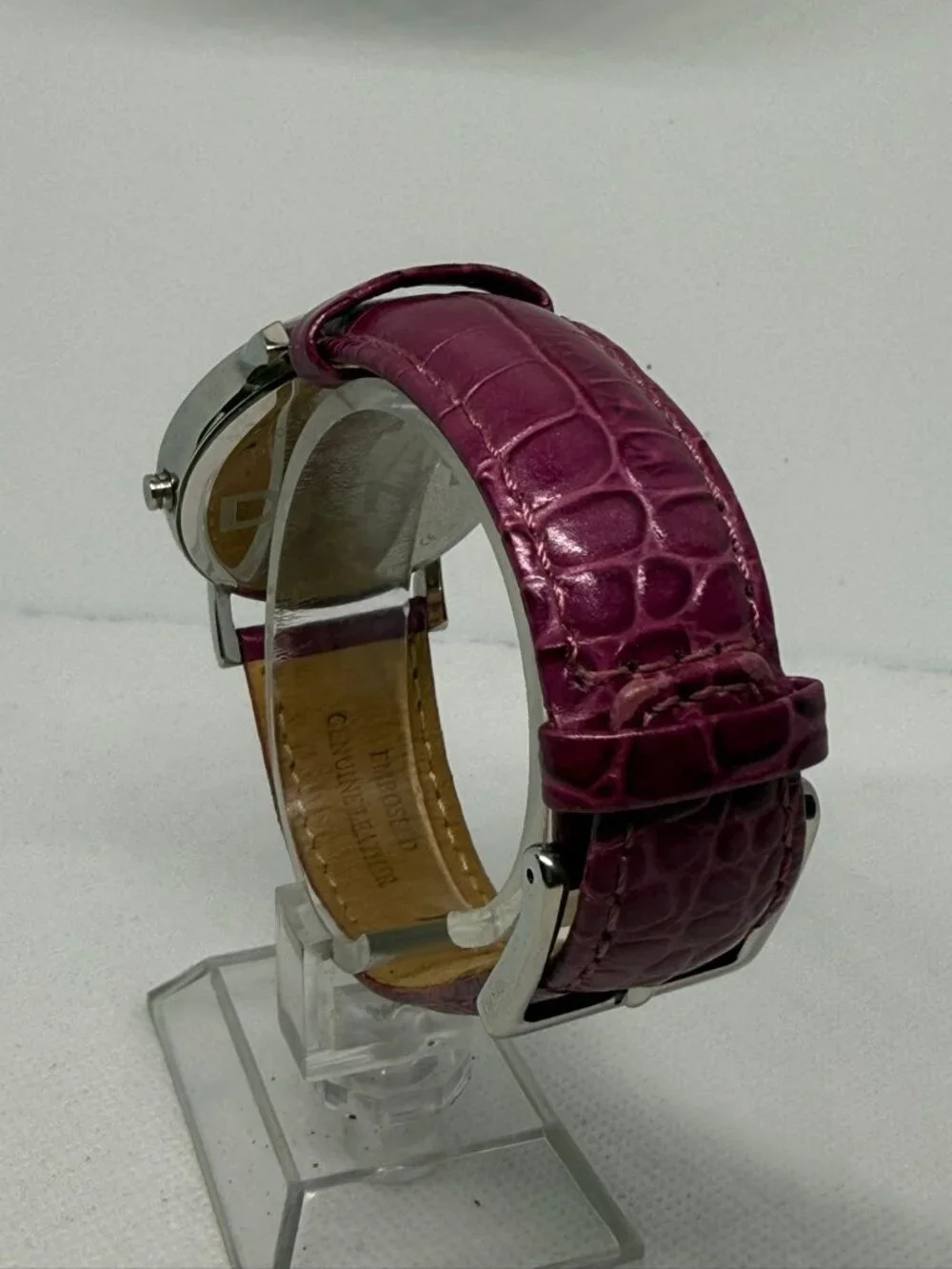 DKNY NY-8072 Ladies Watch Silver-Tone Dial Purple Crocodile Leather Strap